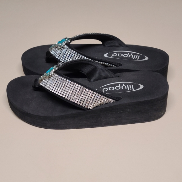 Lilypad Rhinestone Cross platform flip flop sandals size 8 1/2 - Picture 7 of 10